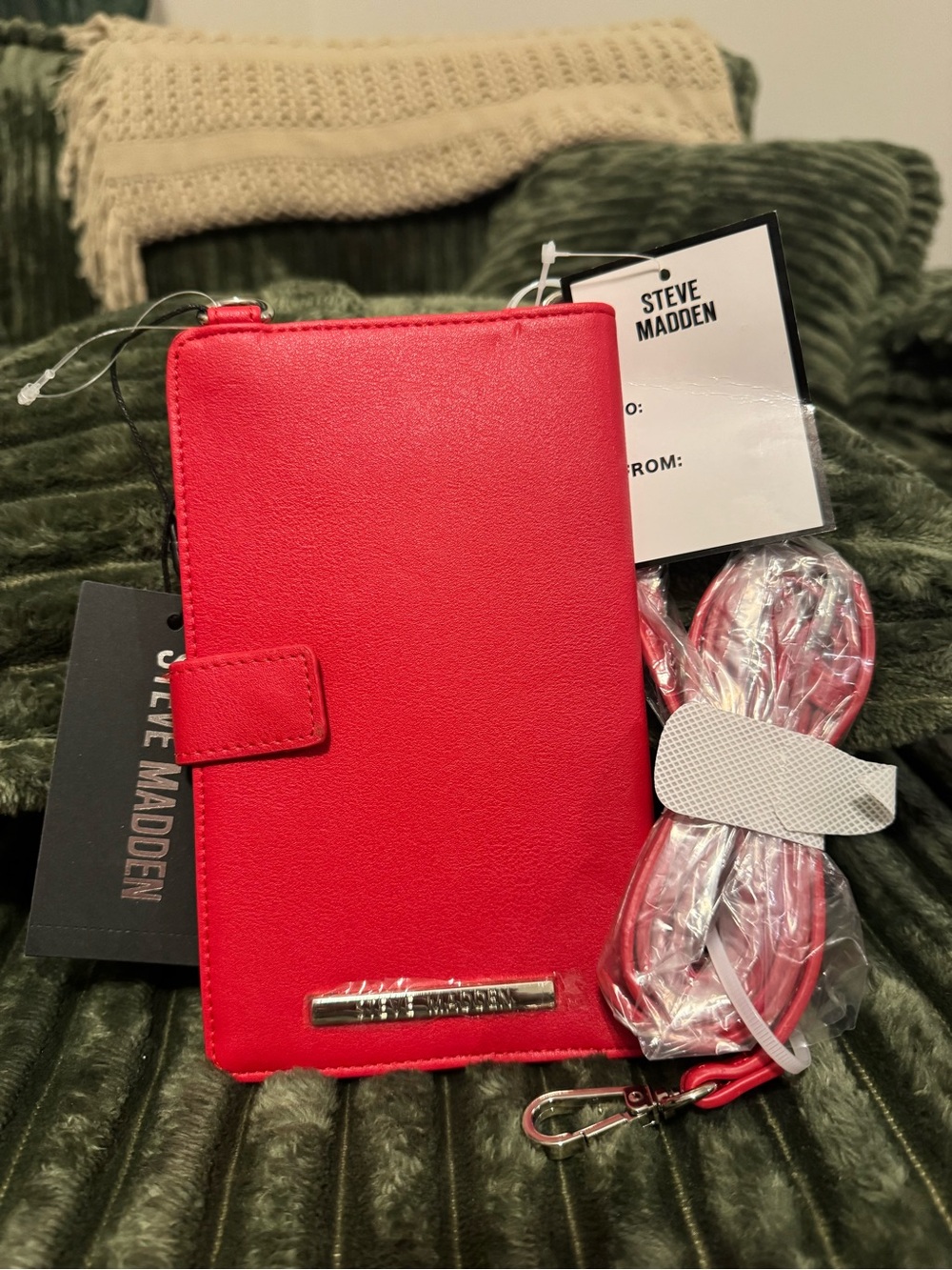 NWT - Steve Madden Red Faux-Leather Phone Wallet with Metal Logo